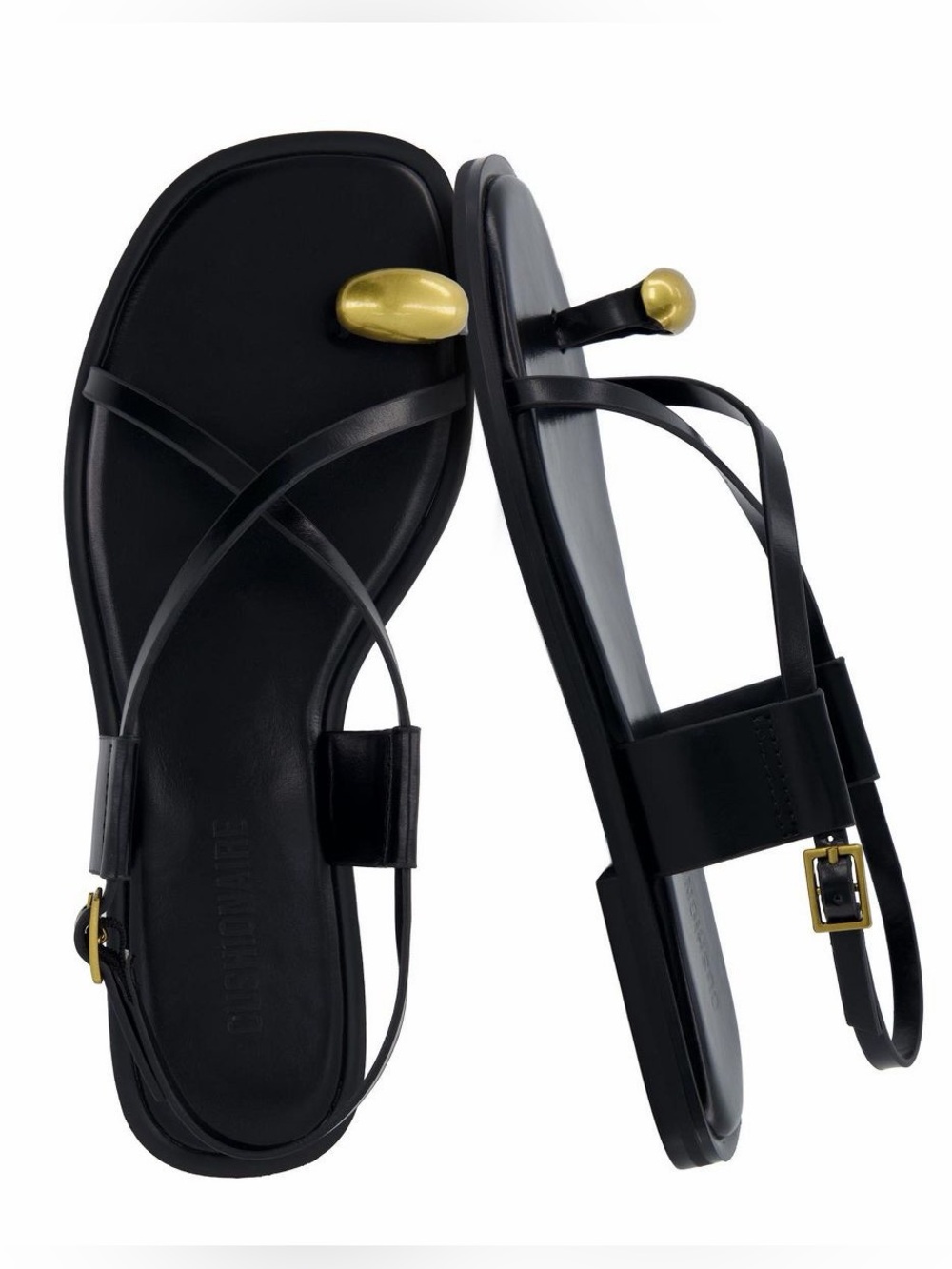 Rampage Flat Sandals Women Design gold Toe Loop Adjustable Ankle Strap Black